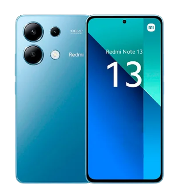 Imagem de um aparelho celular Redmi Note 13 na cor azul.